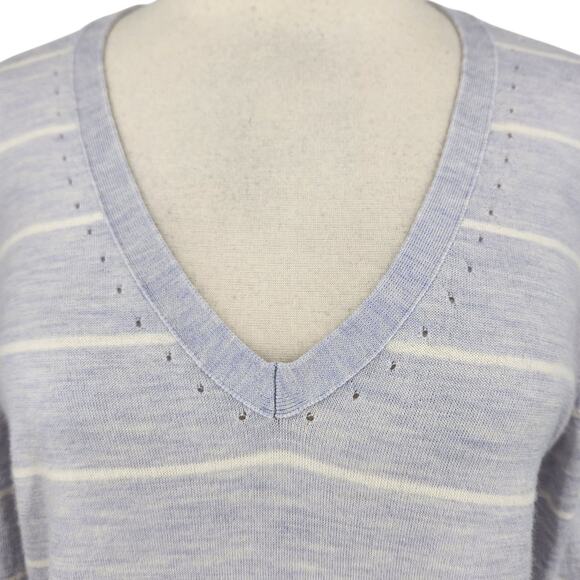 Banana Republic Merino Wool V-Neck Sweater Size Medium – Pastel Stripe Knit - Picture 3 of 10